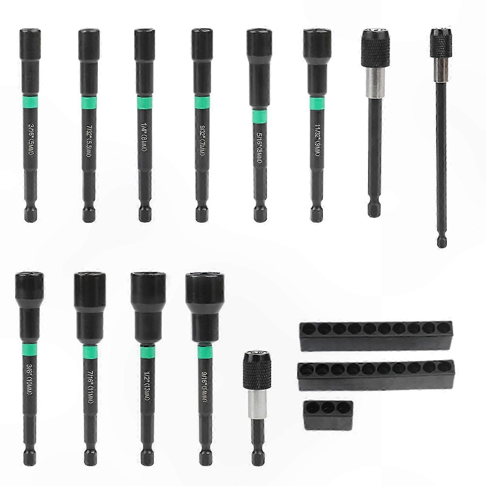 Metric Magnetic Nut Driver Kit - 13-Piece Long Shaft Quick-Release Drill Bit Extensions for Effortless Fastening