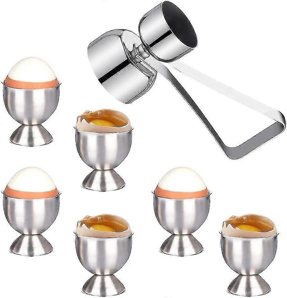 Eierbecher-Set, Eierbecherhalter aus Edelstahl mit doppelseitigem Eierdeckelöffner