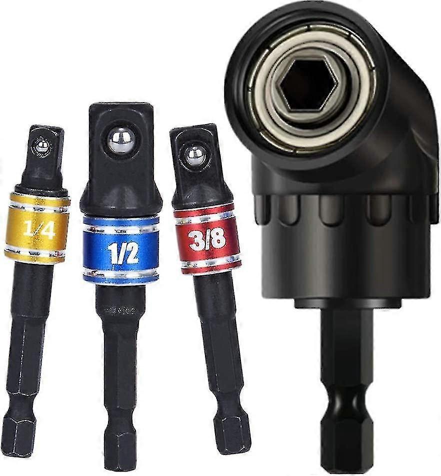Impact Grade Socket Wrench Adapter Extension Set,3pcs Hex Socket Adapter Bit+105 Right Angle Drill Attachment Bit Extension 1/4-inch Hex Drive Drill B