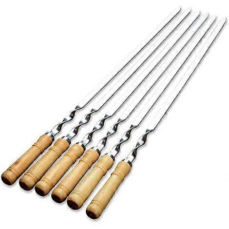 Barbecue Skewers, 55cm Extra Long Stainless Steel Skewers with Solid Wood Handle, Set of 6