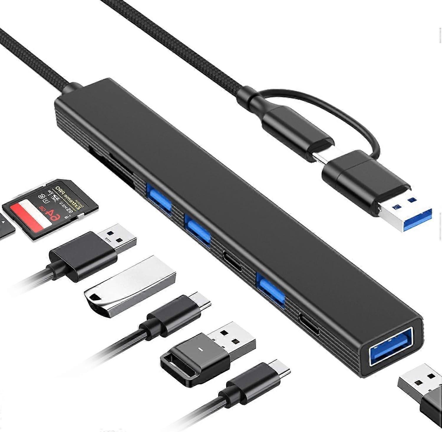8 in 1 USB C Hub With SD Card Reader, USB 3.0/2.0 Ports, USB-C Adapter for Laptop, MacBook, iPad Pro(Black)