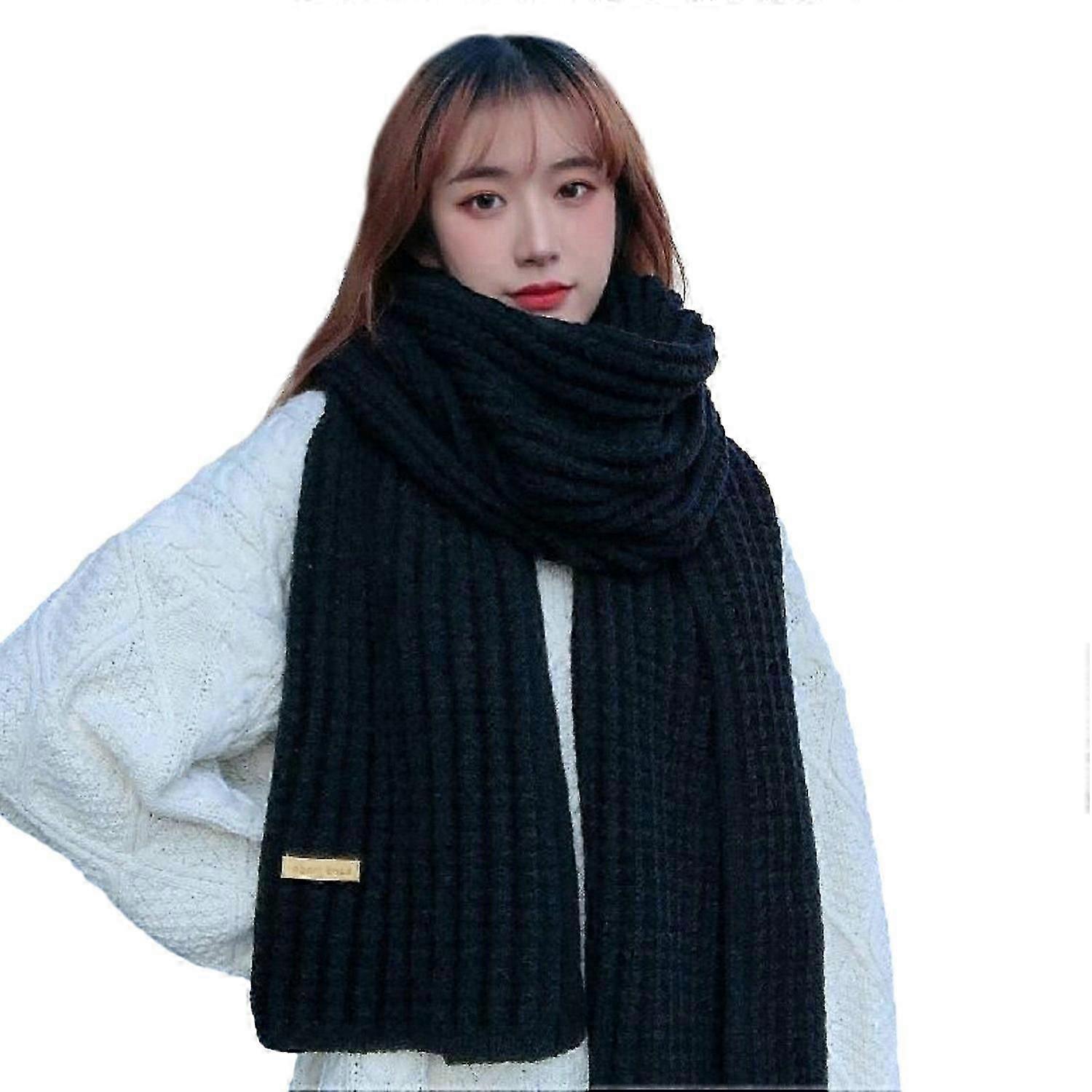Winter Scarf Knitted Thickened Solid Color Elastic Windproof Stay Warm Anti-shrink Lady School