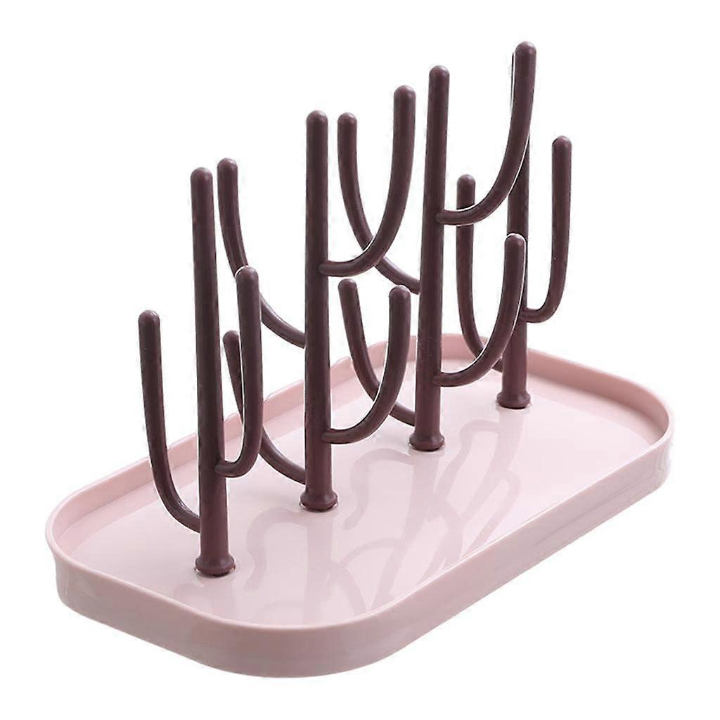 Infant Water Drying Rack Removable Baby Bottle Feeding Shelf Pink Cactus Design Multifunctional