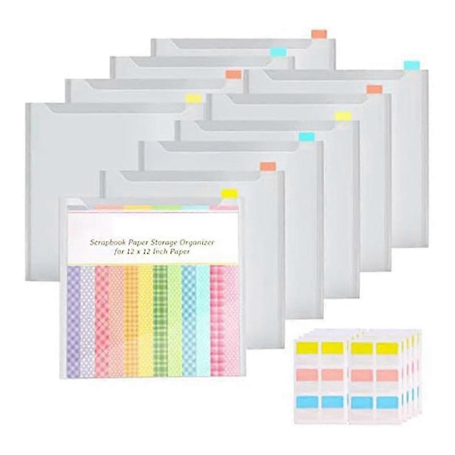 Scrapbook Paper Storage Organizer with 60 Sticky Index Tabs, 10 Pack Plastic Paper Storage Bag for H