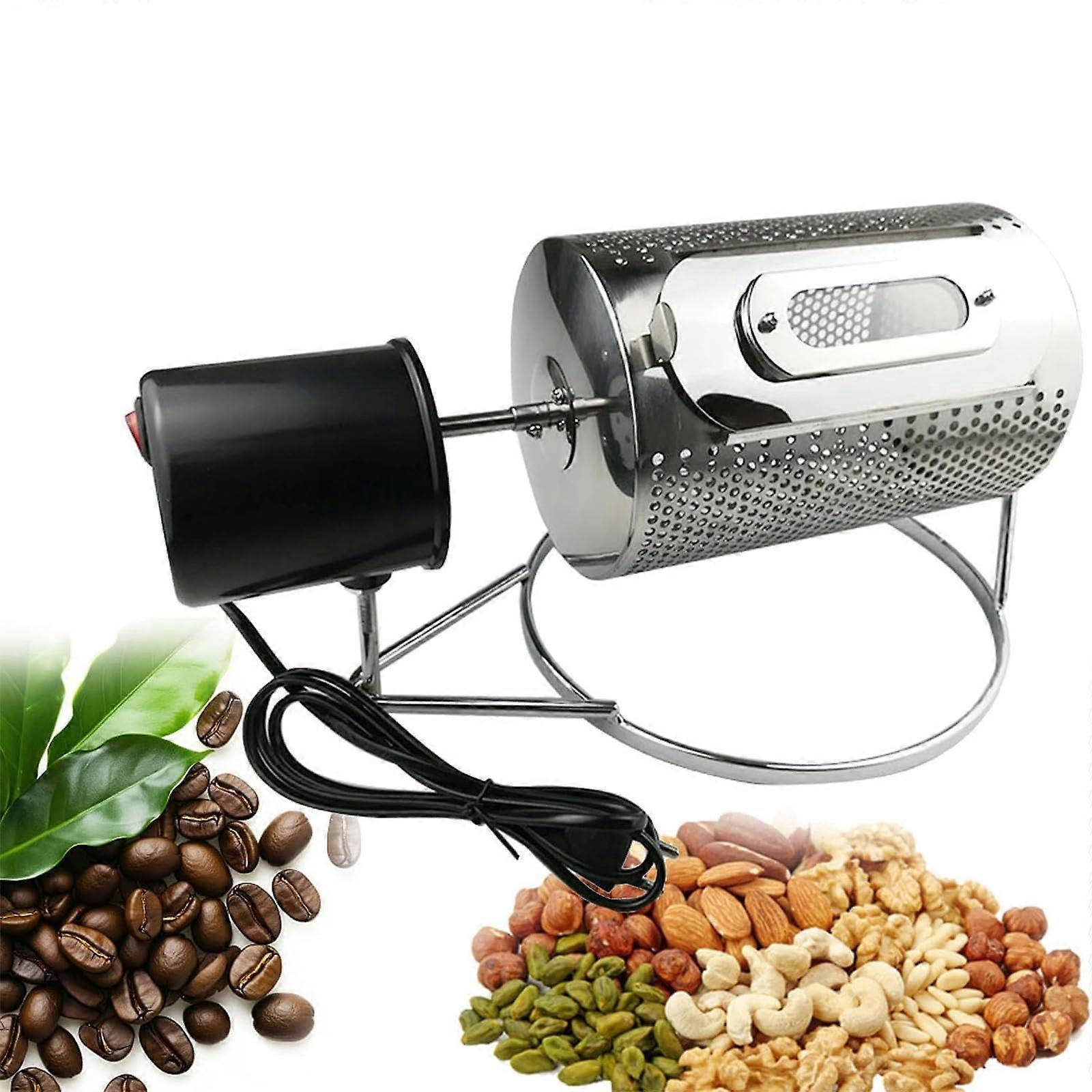 Stainless Steel Drum Coffee Roaster Electric 250g Capacity With Visible Window And Stainless Steel Tray Grains Nuts