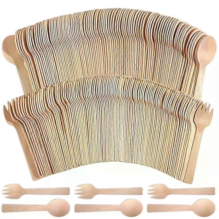 50/100pcs 14cm Disposable Wooden Spoon Fork Set for Party Wedding Cake Tasting Batch Practical Tableware Party Peripherals