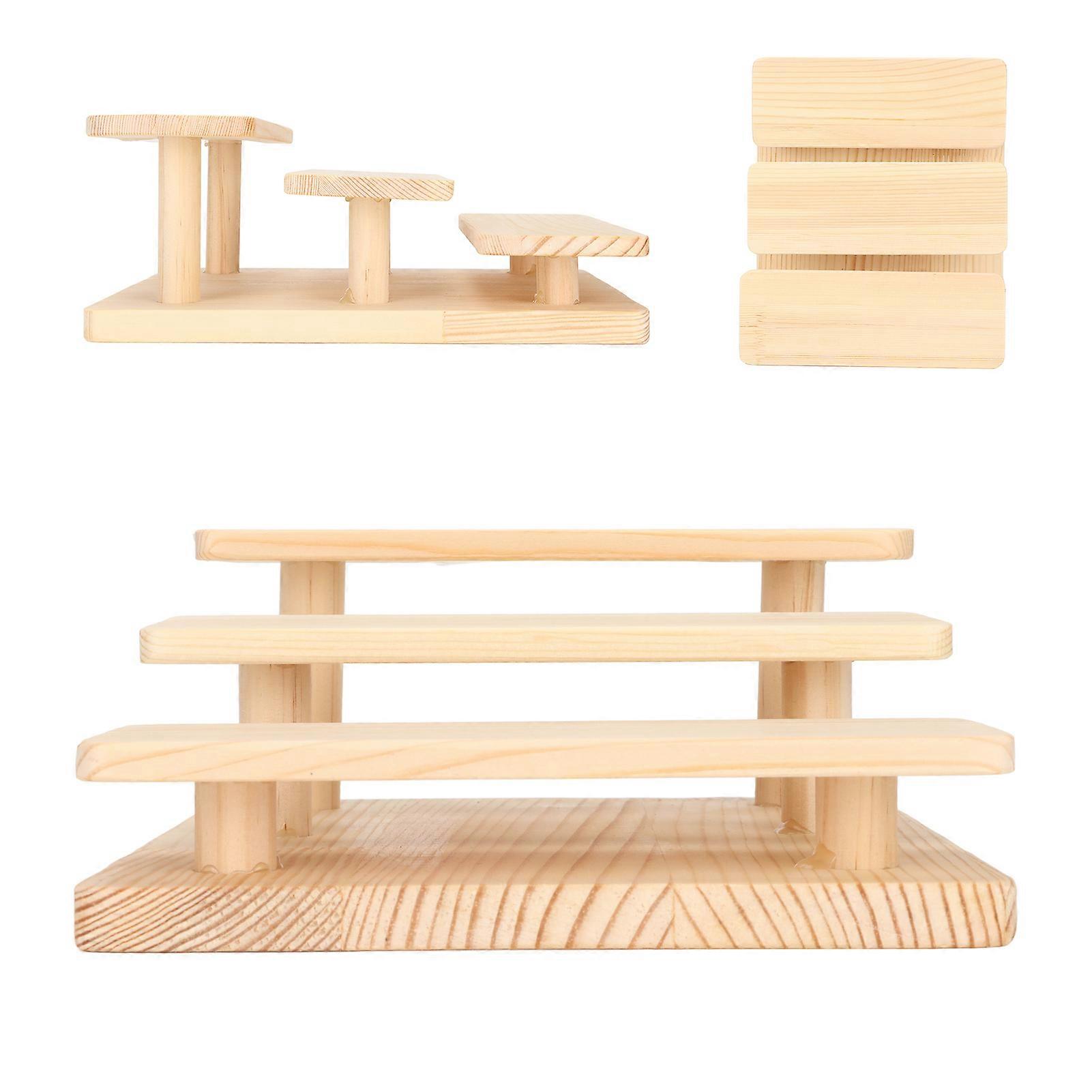 Rustic Wooden Eyeglasses Frame Stand 3-Layer Log Jewelry Holder