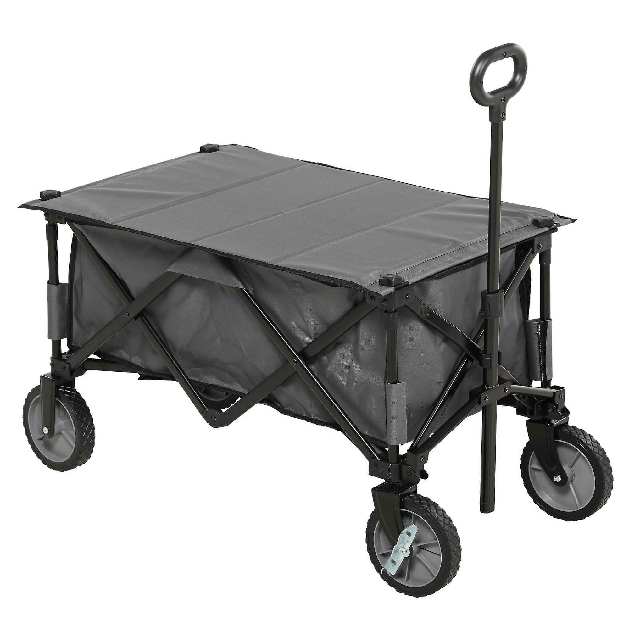 Foldable garden cart with adjustable handle 120 kg capacity dark gray wheelbarr