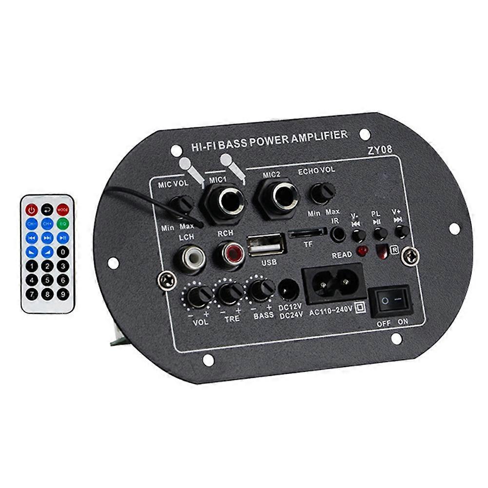 12V 24V 220V HIFI Bass Power Amplifier Board with USB Player Module Dual Microphones for Audiophiles EU Plug