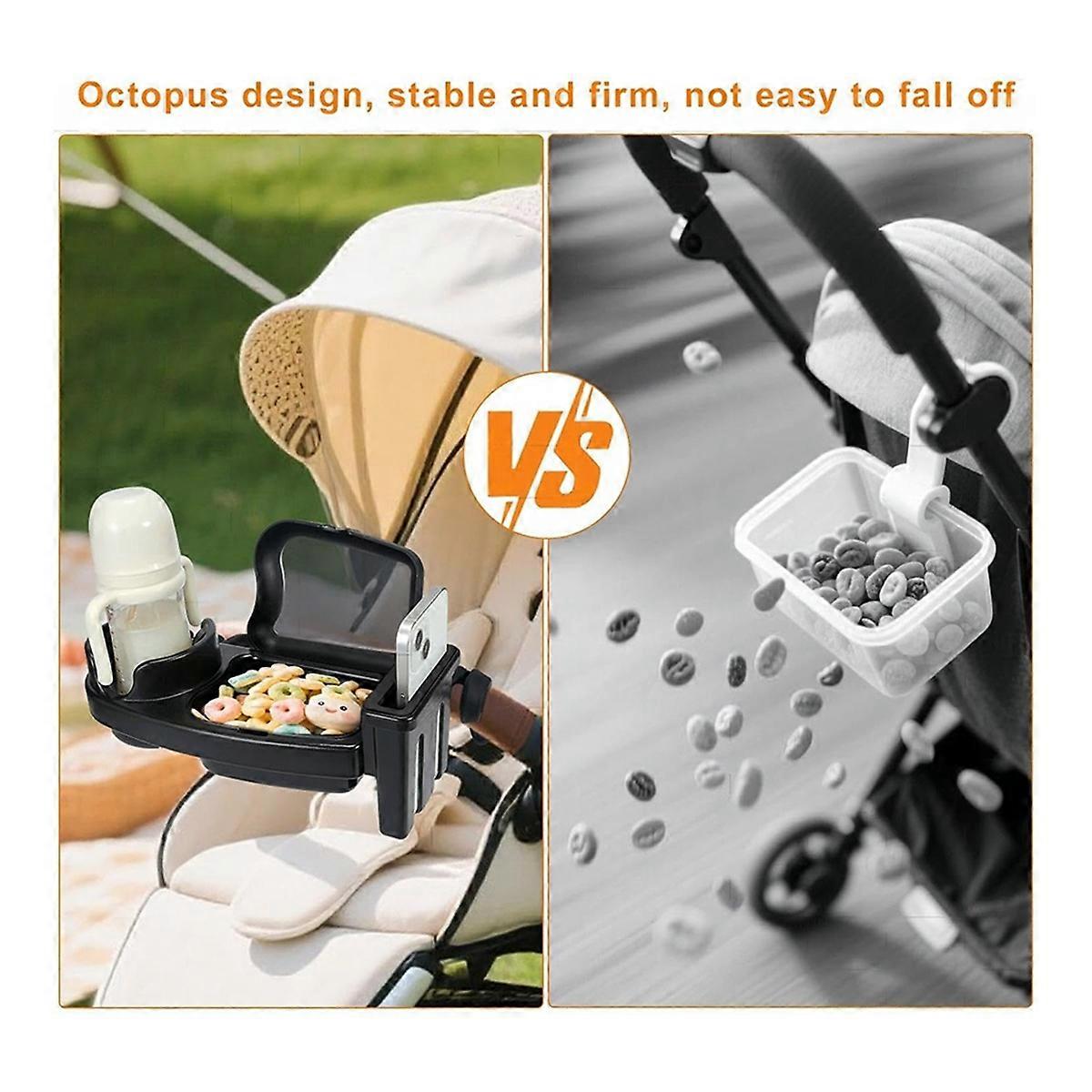 Universal Stroller Snack Tray Attachment with Dust Cover Sturdy Stroller Cup Snack Holder Clamp