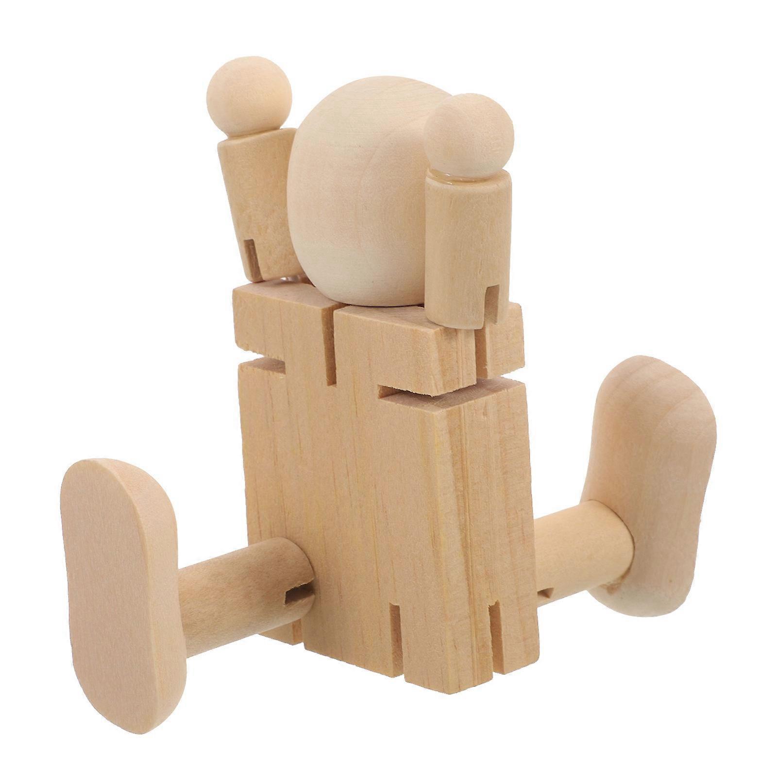 Wooden Robot Model For Children In Khaki Color Ideal For DIY Painting And Decorative Use With 2Pcs