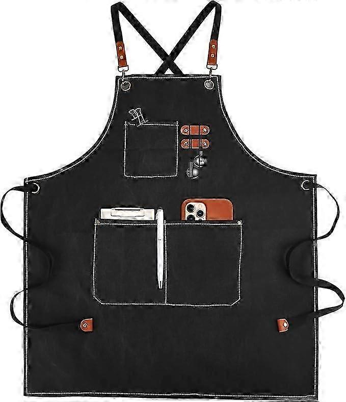 Canvas Work Aprons for Men with Pockets,Adjustable Strap and Large Pockets Apron,Kitchen Cooking Baking Chef ApronBlack