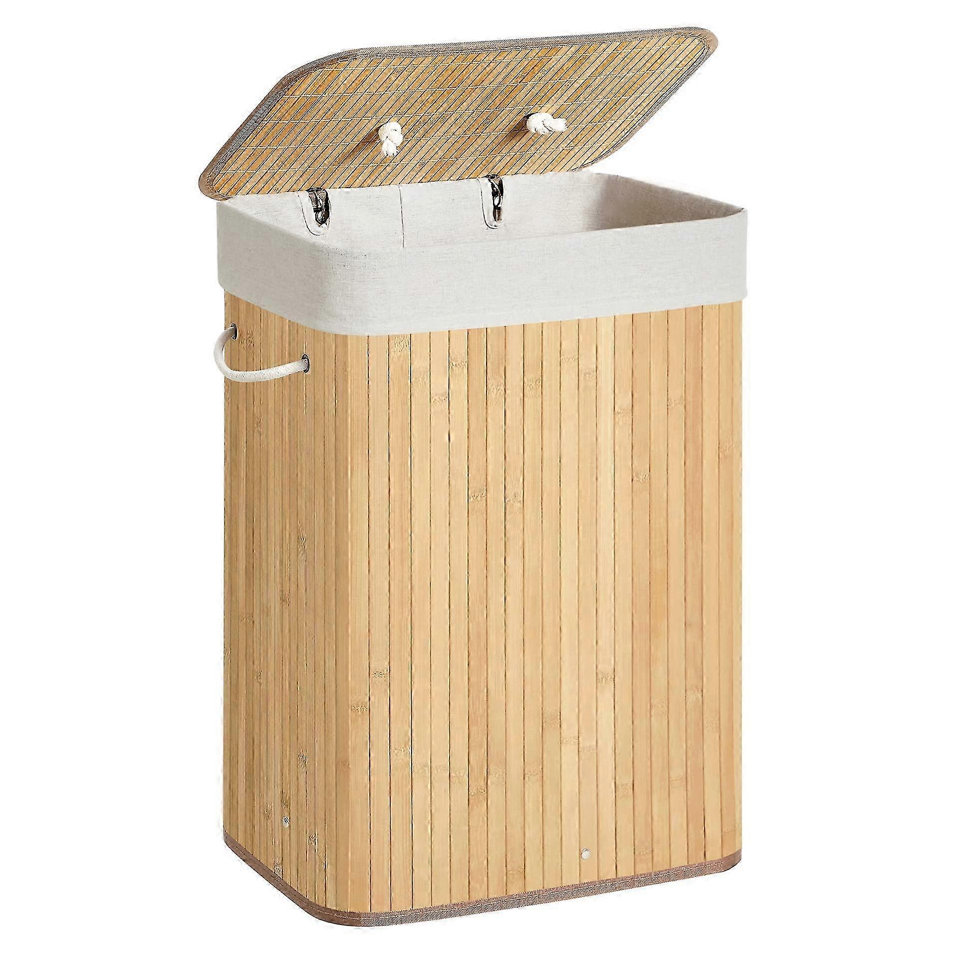 2025 Foldable Laundry Hamper with Lid, 19 Gal. Bamboo Laundry Basket, Rectangular with 3 Handles