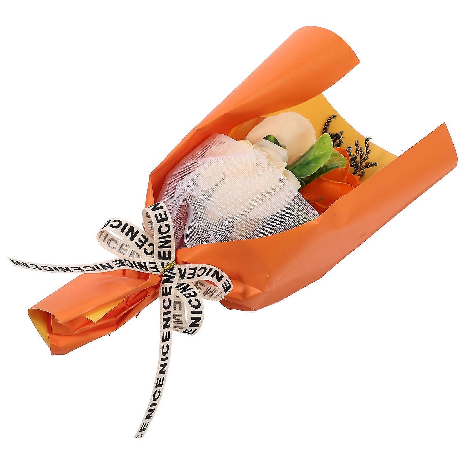 Artificial Flower Bouquet Gift Box for Weddings and Valentine's Day Parties in Orange Color with Ornamental Function 1 Set