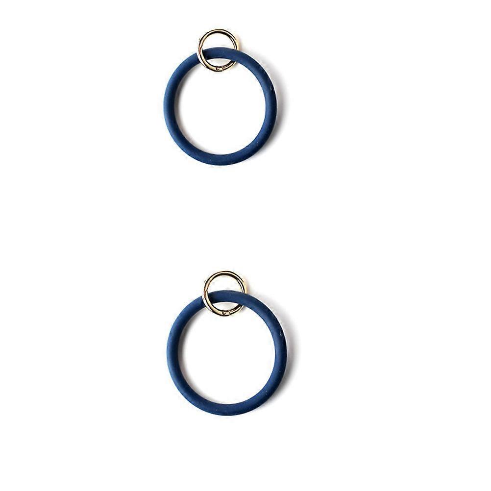 Circle Keychain Silicone Key Ring for Decoration 2Pcs Navy Blue Bangle Key Chain