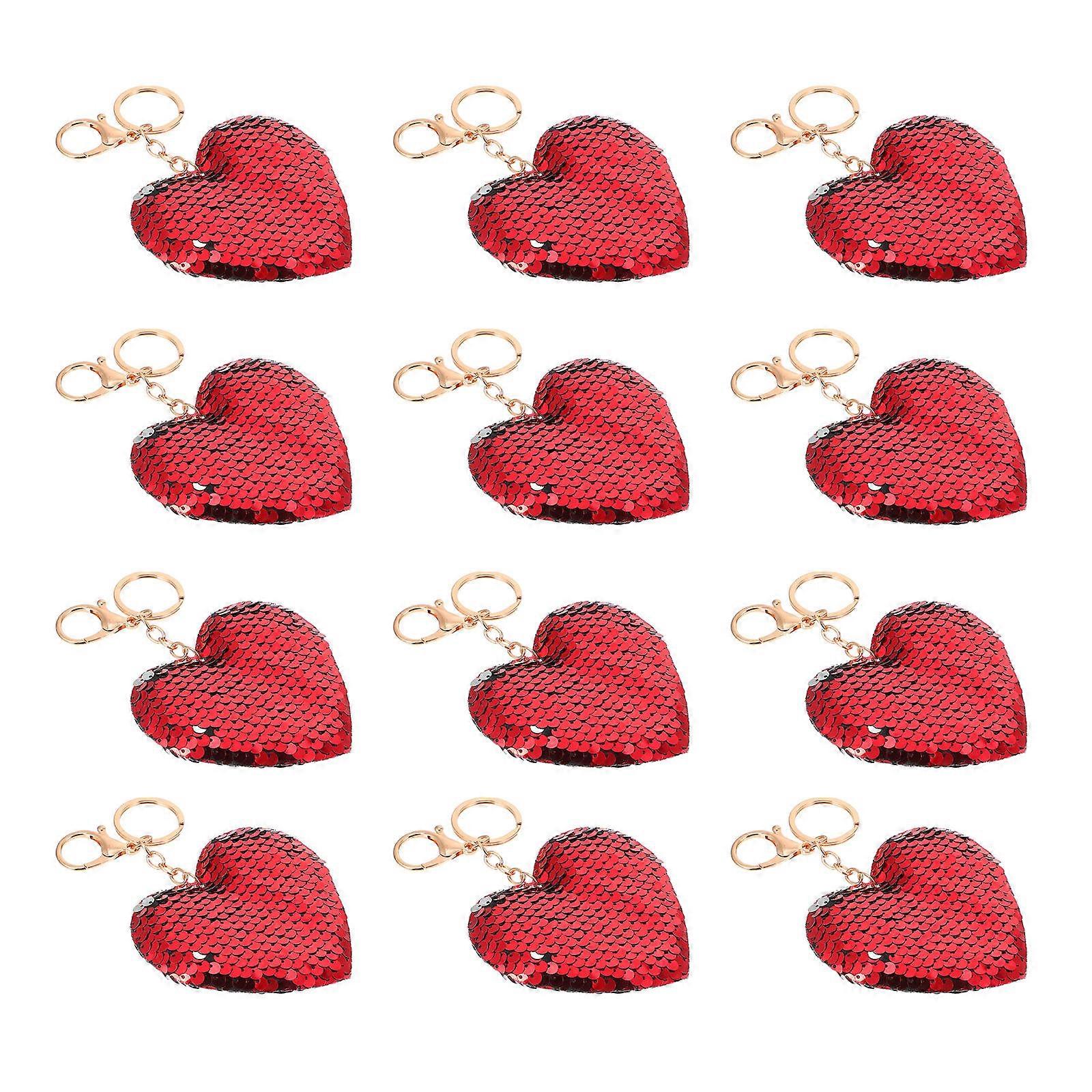Glitter Sequin Heart Sequin Keychain for Decoration 72Pcs Red Color