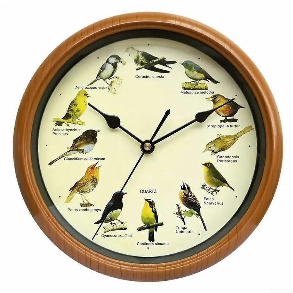 13 Inch Resin Wall Clock Playing 12 European Bird Songs, Battery Operated With Hourly Chimes And Adjustable Sound, Black