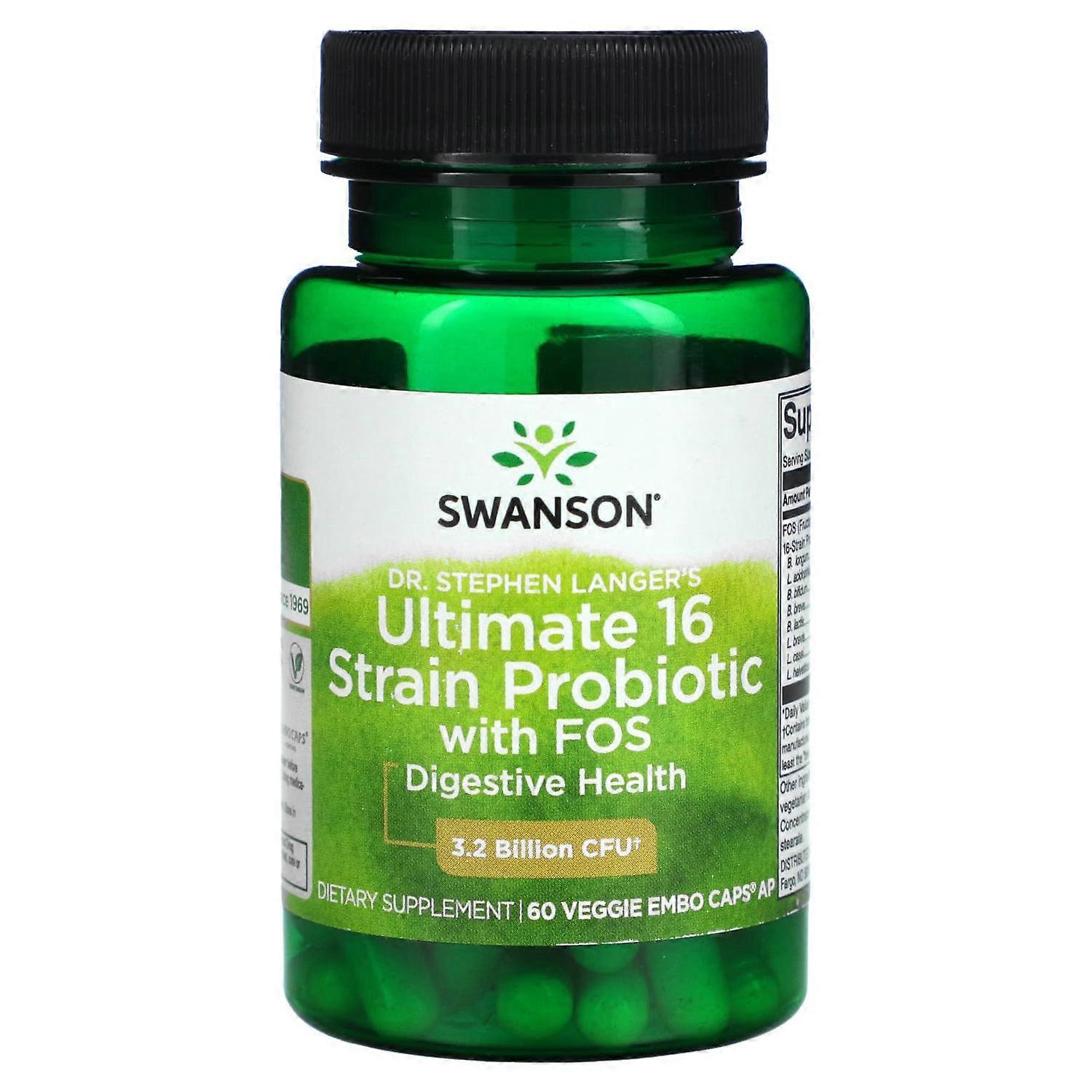 Swanson, Ultimate 16 Strain Probiotic With FOS, 3.2 Billion CFU, 60 Veggie EMBO Caps AP