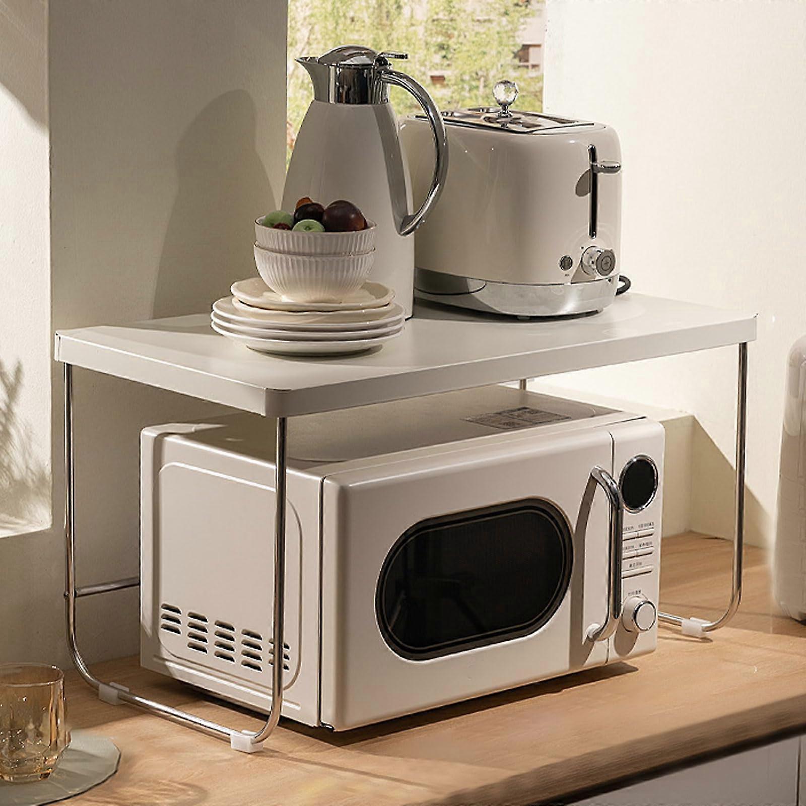 Microwave Shelf 64cm White Flat Type  SpaceSaving Kitchen Counter, Printer Stand, Divided Storage, Easy Installation