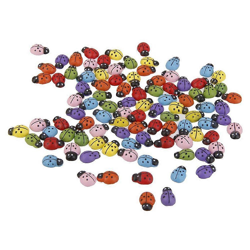 Mini Ladybug 100Pcs Assorted Color DIY Versatility Wooden Ladybug for Garden Decor