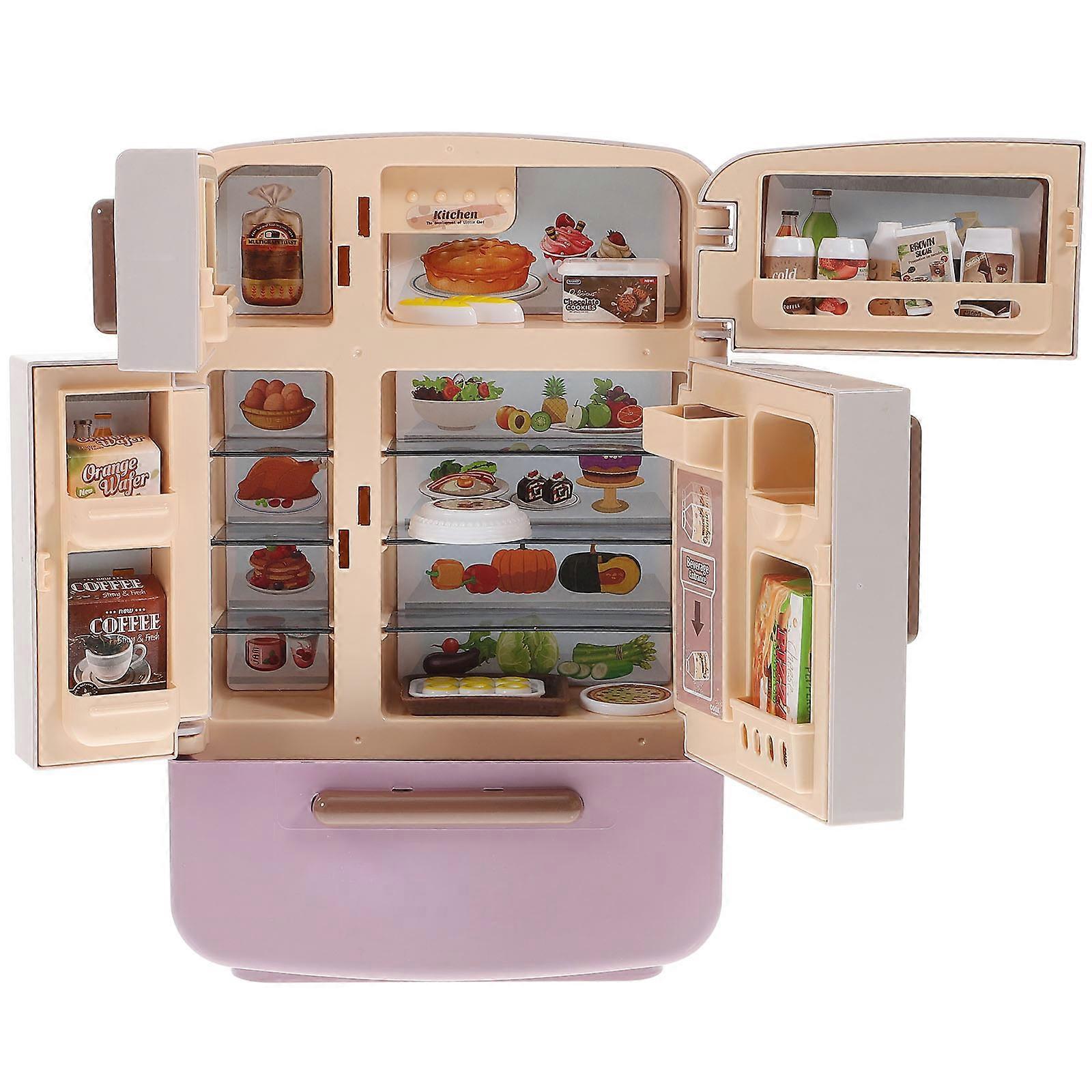 Purple Mini Fridge Toy Icebox Toy Set for Playing 1Set Plastic Mini Food Toys