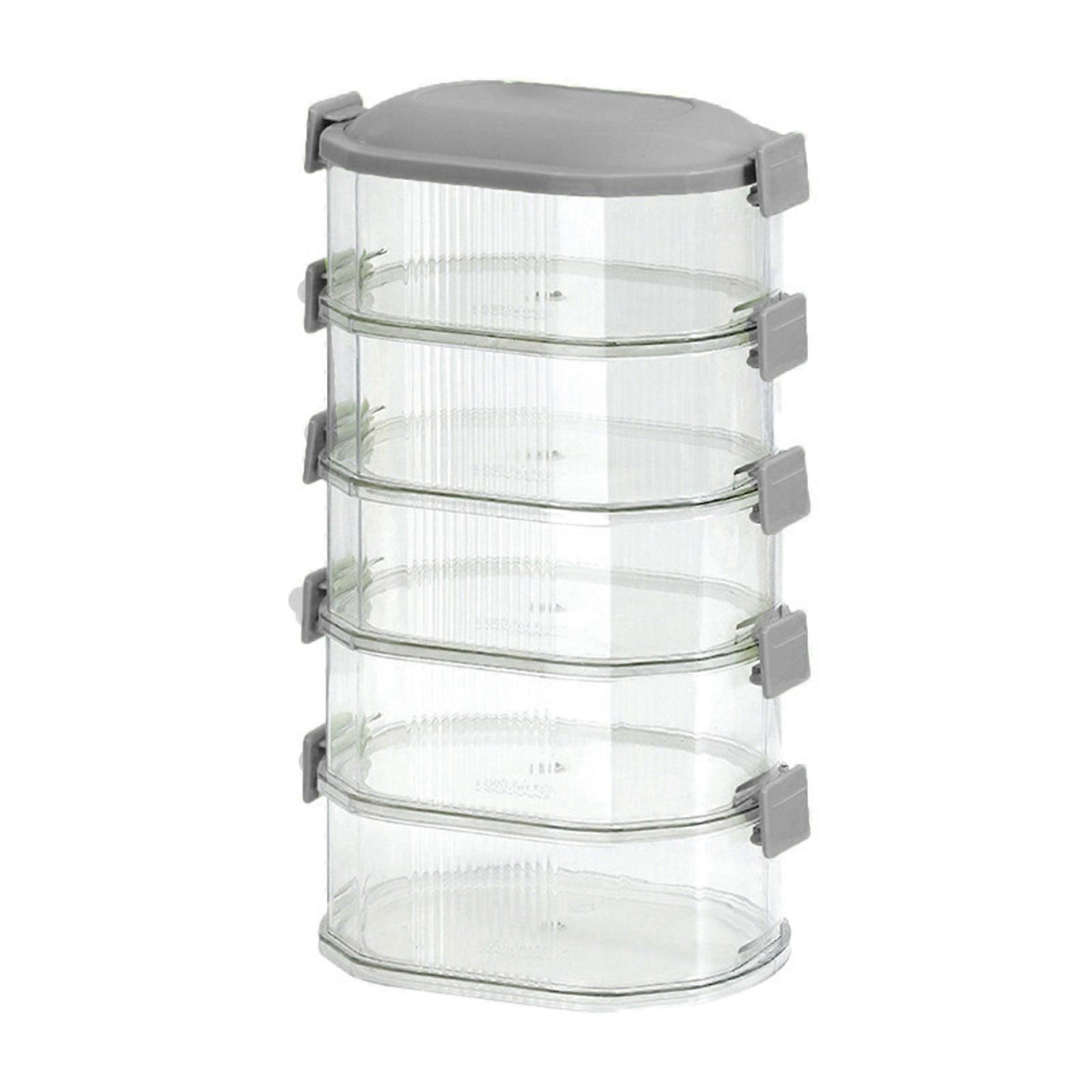 5 Layer Stackable Kitchen Storage Box, Seasoning Containers & Condiment Jars with Lids for All Condiments - Grey