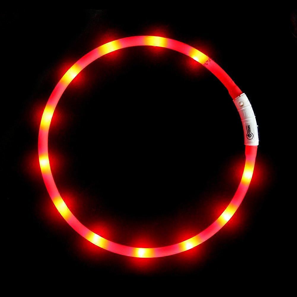 LED Dog Collar USB Rechargeable Light Up Night Safety, 3 Flashing Modes, Soft Silicone Waterproof, Adjustable Length, Red