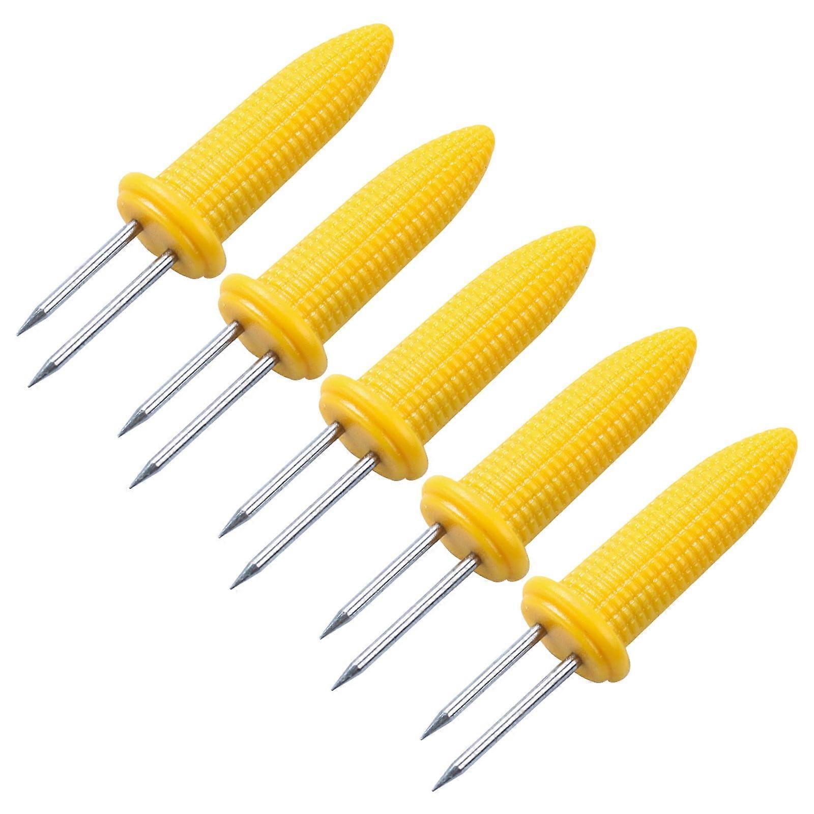 Yuehao Barbecue Fork 10Pcs Snow Tip Stainless Steel Corn Cob Hold-Er Skewers with Silicone Handle for Bbq TwinProng Sweetcorn Hold-Er Fork 5/10Pc