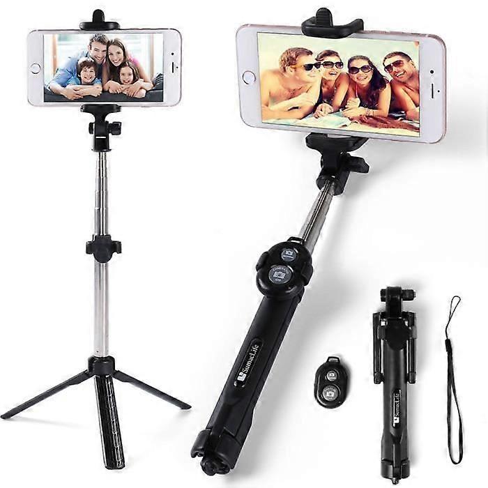 Selfie Stick Tripod Clip Holder Bluetooth Remote Control For iPhone 8 / 8 Plus / 7 / 7 Plus / 6 and Samsung S8 / S8 Plus / S7 Black