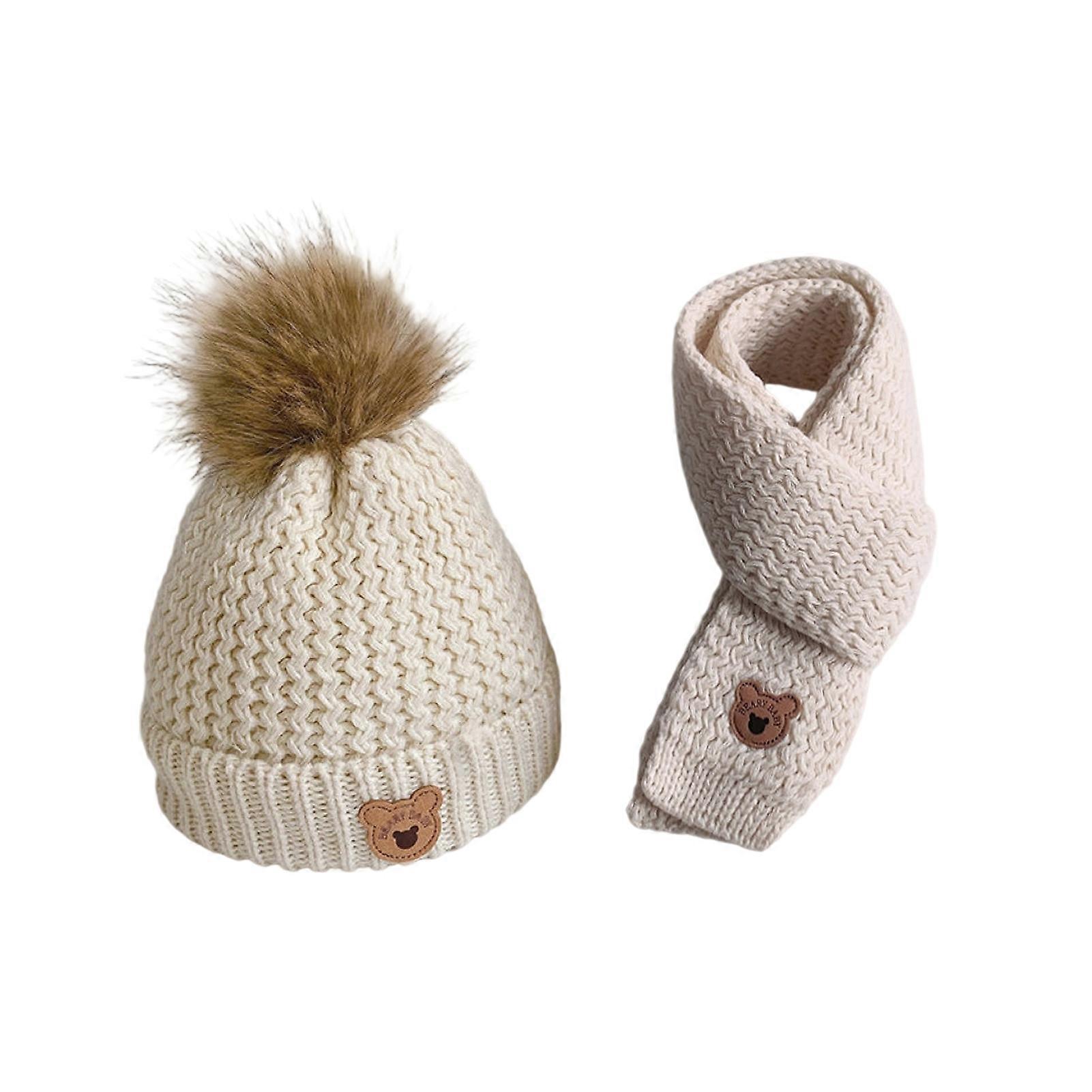 Conjunto infantil de gorro e cachecol de inverno, macio e quentinho, com pompom, para meninos e meninas em idade pré-escolar.