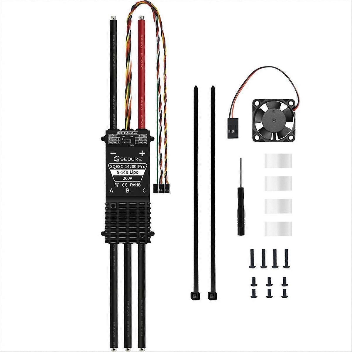 14200 Pro Brushless ESC 5-14S with Multi-Voltage BEC for Drones and Model Vehicles AM32