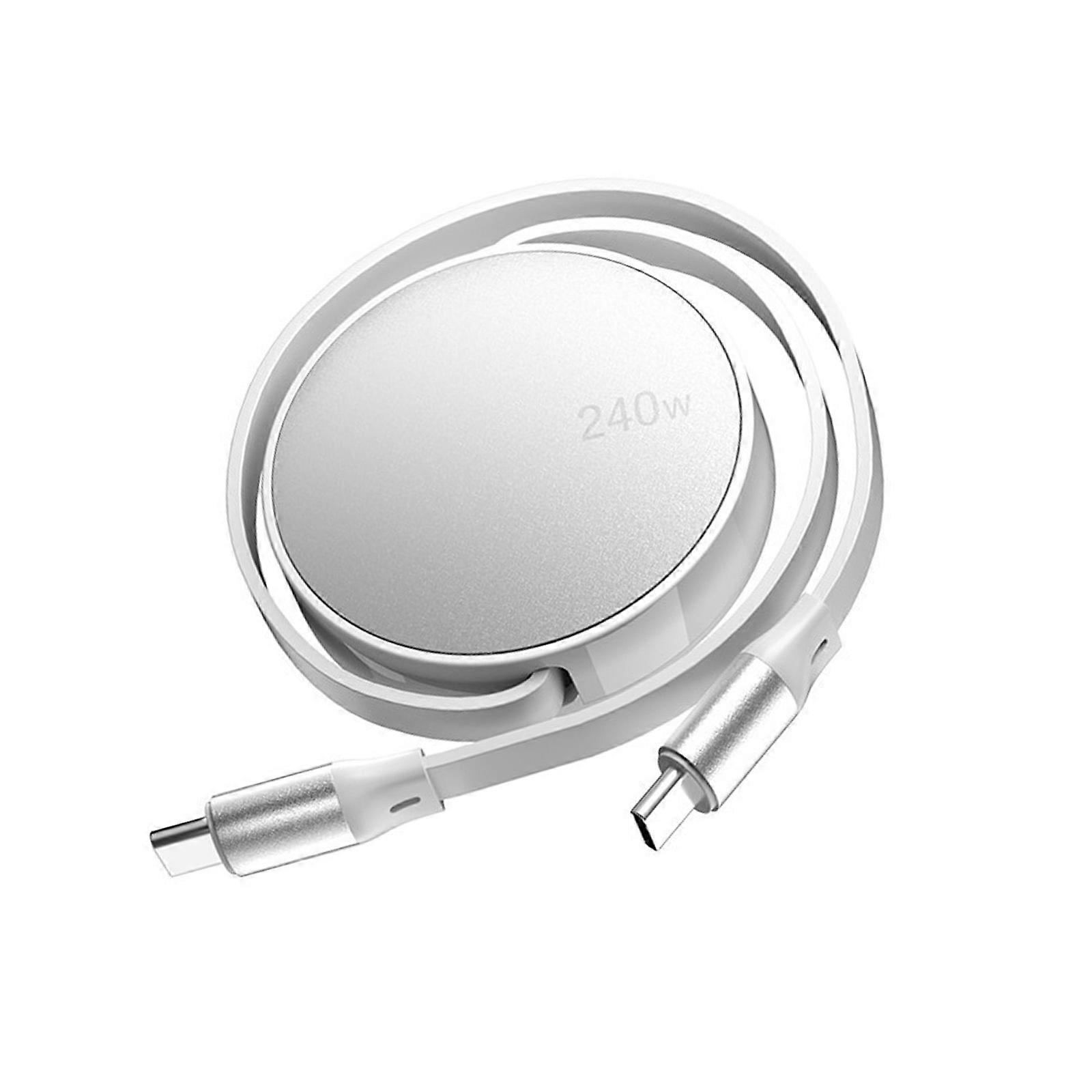 Fast Speed Type C Retractable Cable Support PD240W Charging 480Mbps Data Sync Adjustable Length Easy Storage  White