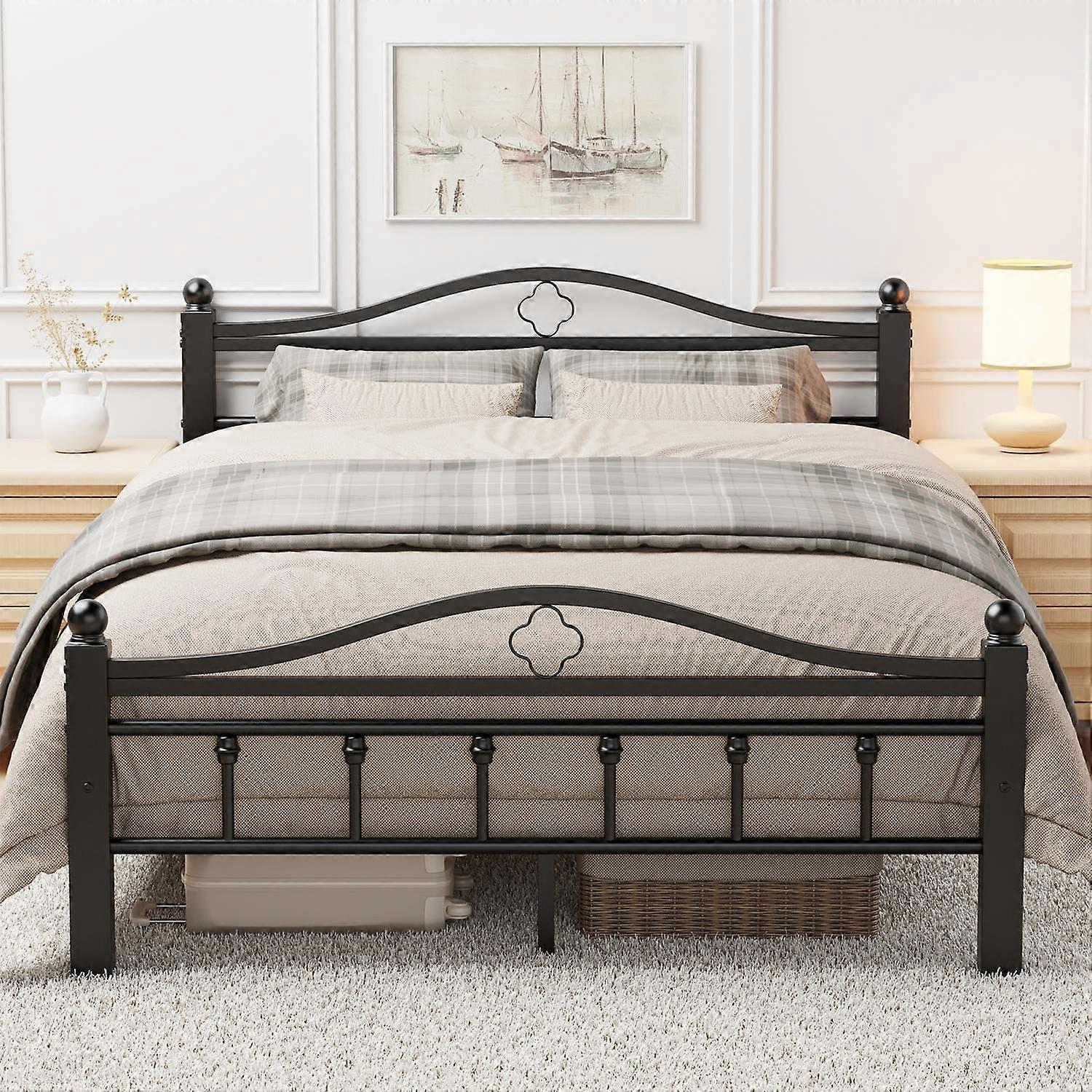 Full Size Bed Frame with Victorian Vintage Headboard - Heavy Duty Full Size Platform Bed Supports