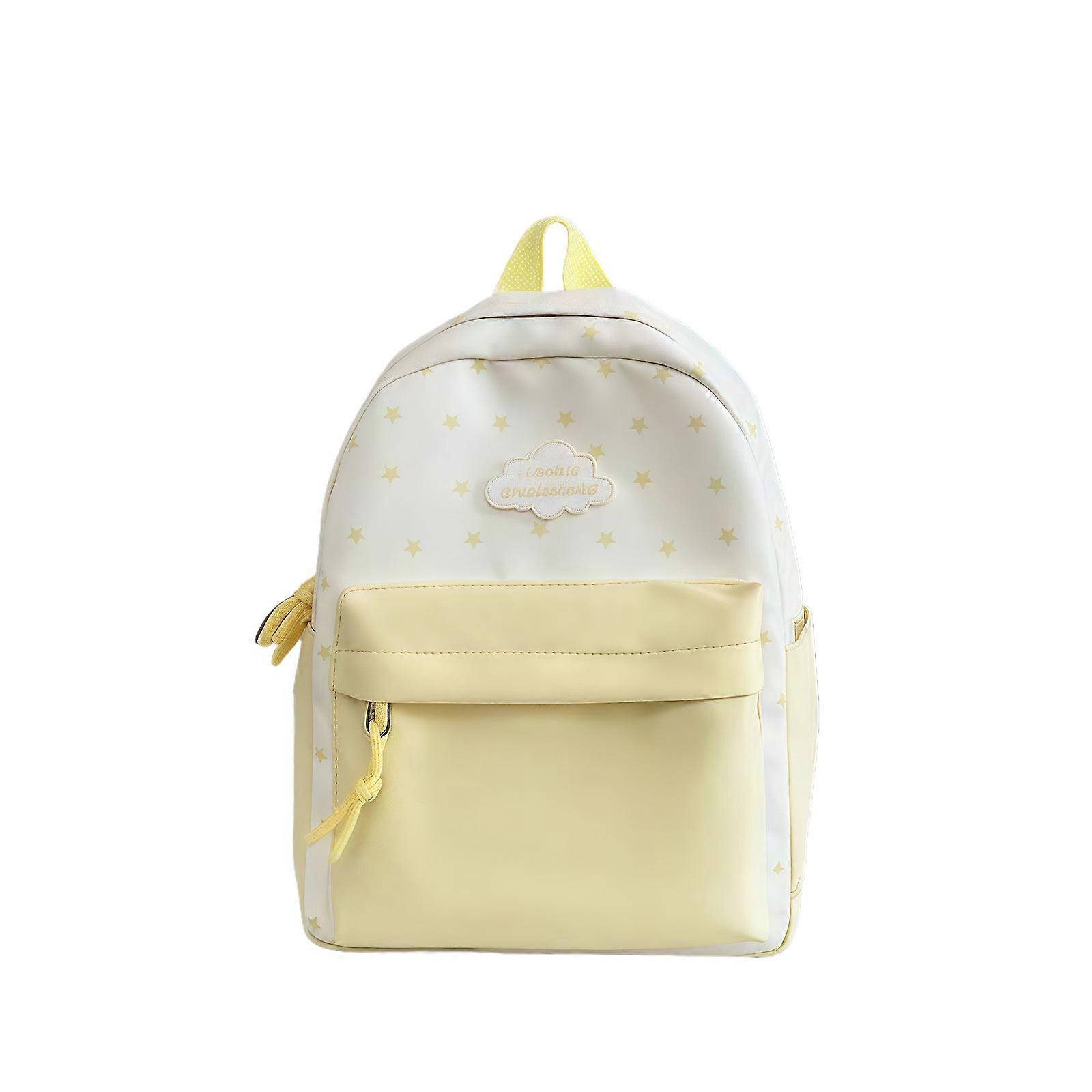 Lightweight Nylon Book Bag Star Print Multiple Storage Compartments Ergonomic Support for Teens Traveler Commuters  Yellow