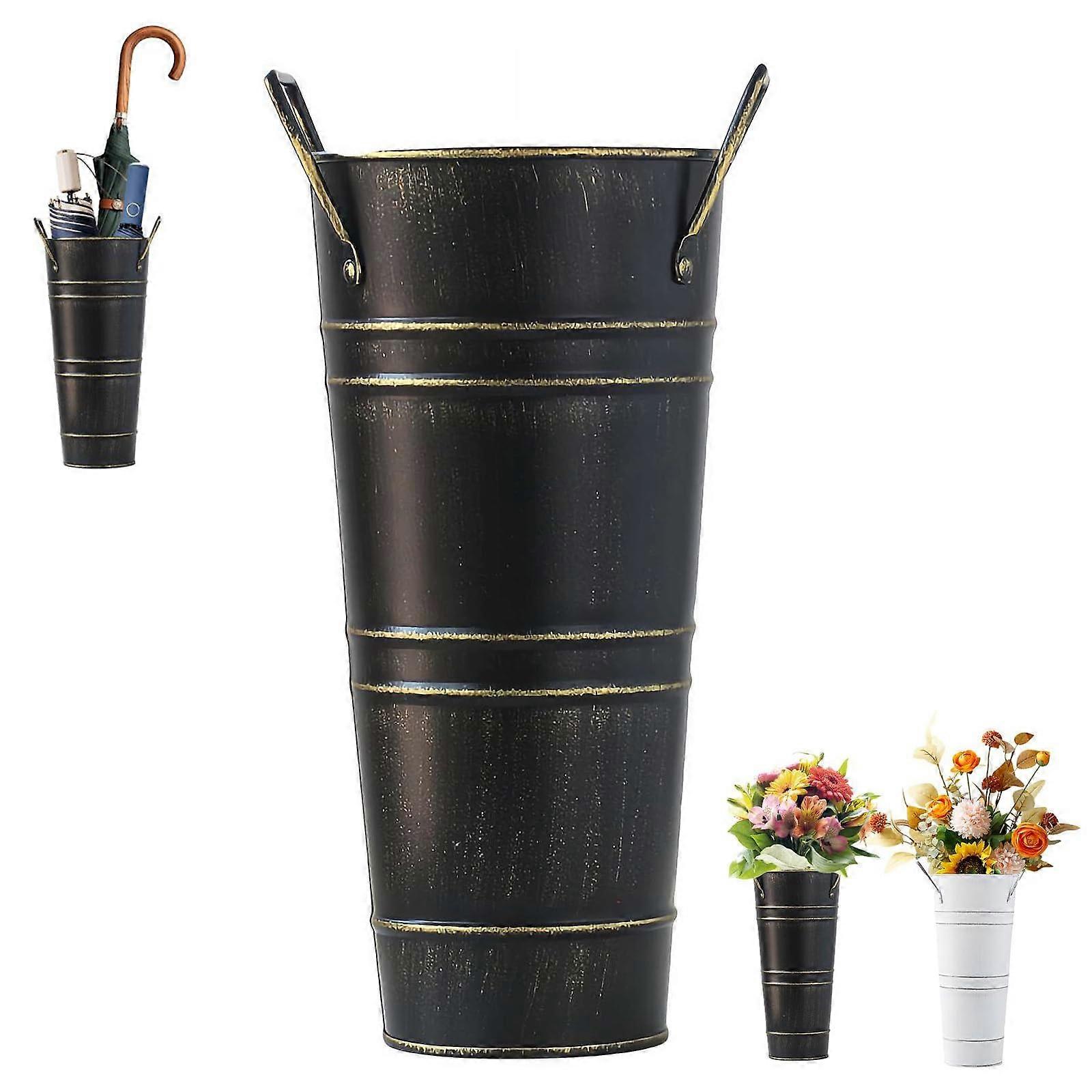 Metal Umbrella Stand Rack with Rustic Floral Design for Walking Sticks, Canes & Entryway Storage (Black, 1pc)