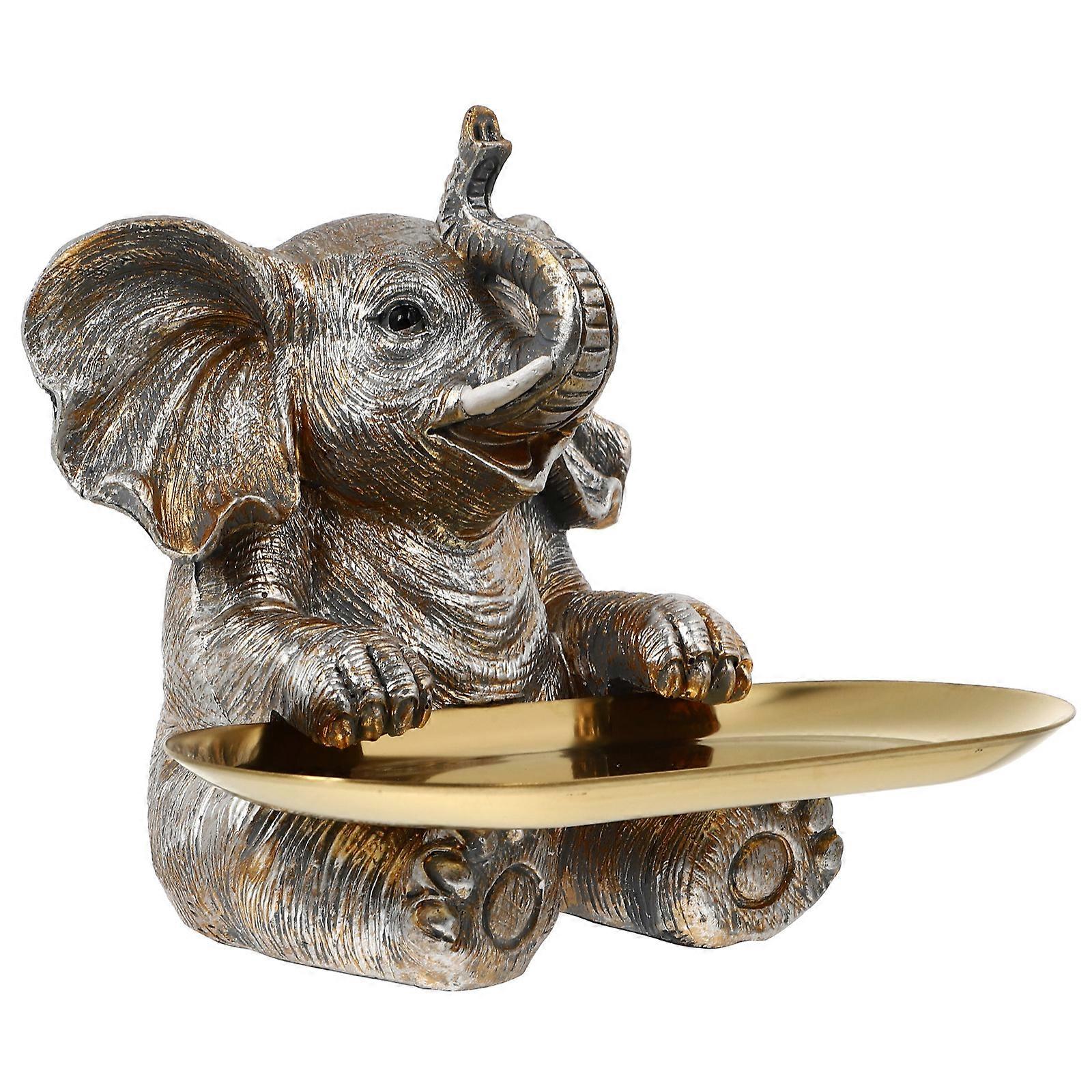 Resin Elephant Ornament Bird Feeder Decorative Function 1Set Silver