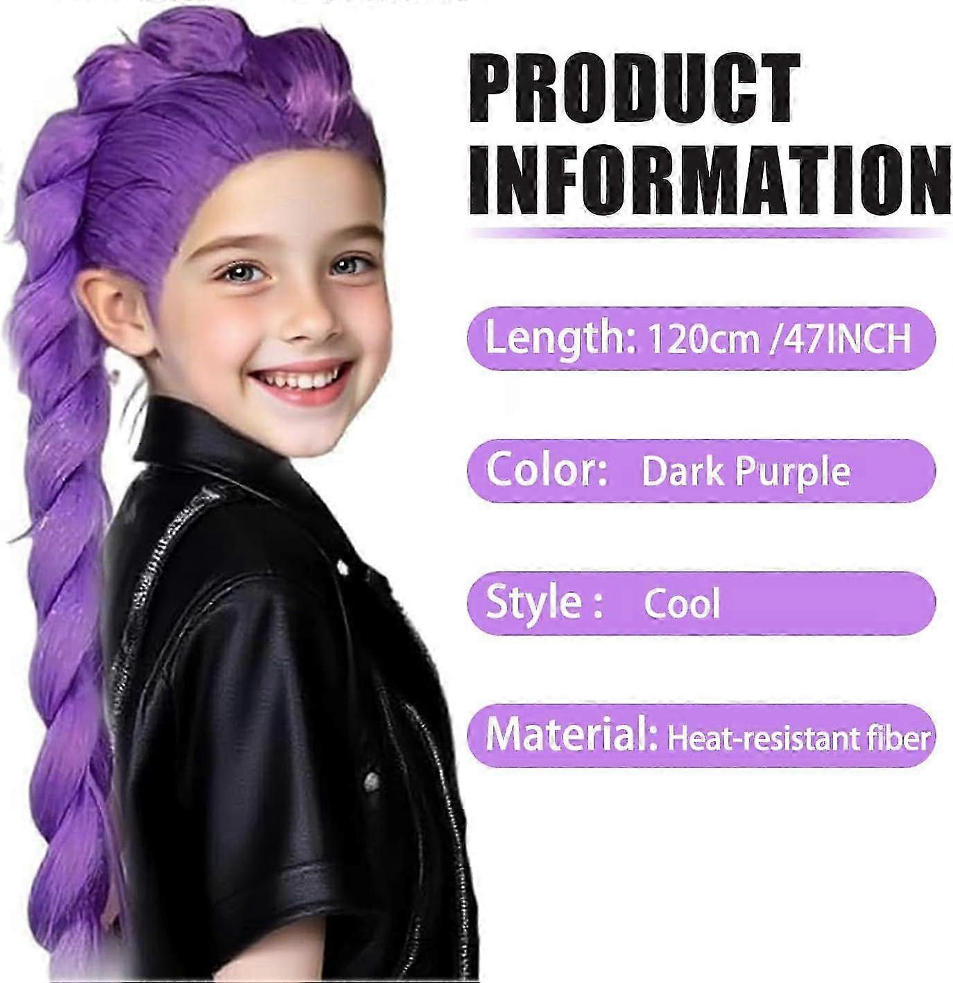 Perruque Rumi Chasseuse de Démons Exquise, Extensions de Cheveux Violettes 40" avec Bonnet Ajustable pour Enfants et Adultes, Perruque Costume d'Halloween Anime