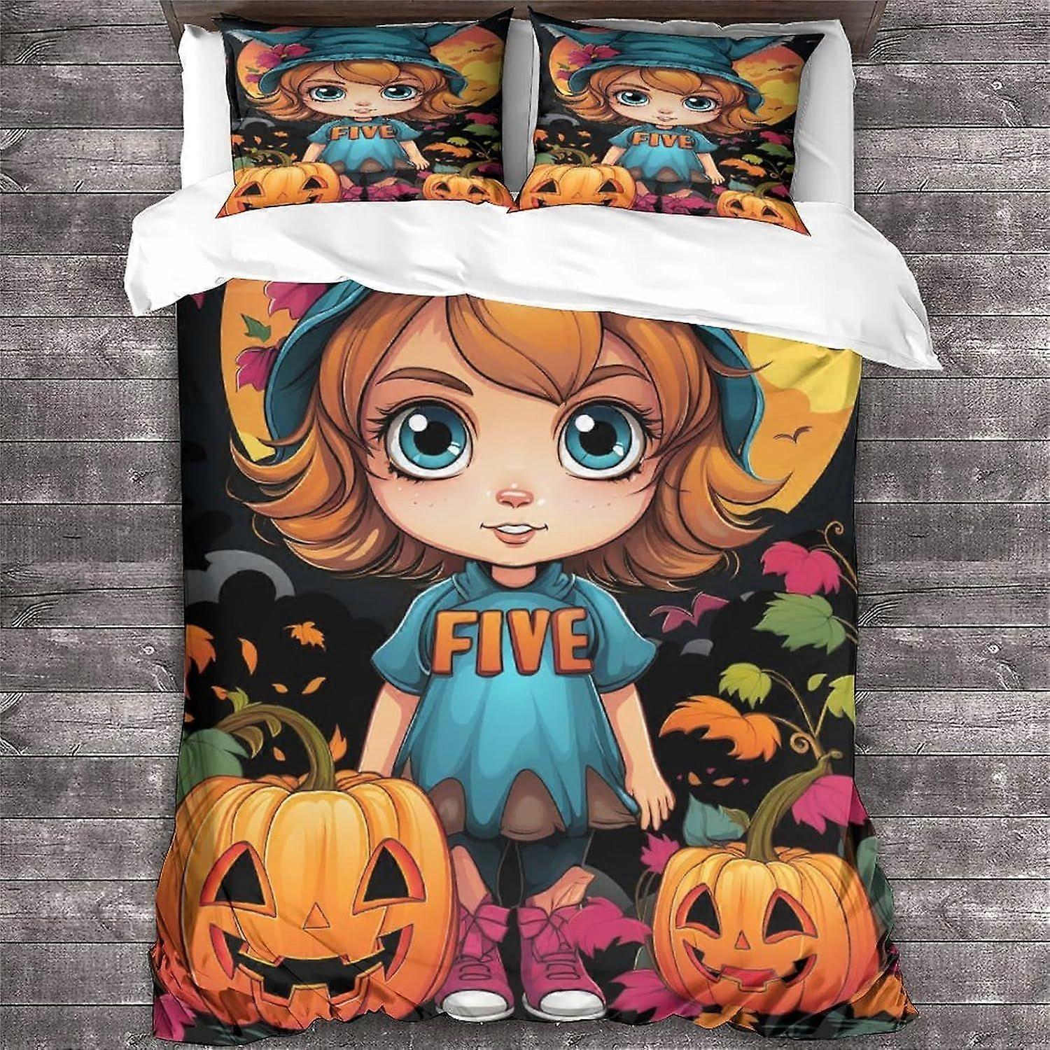 Capa Edredom Cat Dupla Padrão Halloween Roupa de Cama Capa Macia Leve de Microfibra Animal com Fechamento com Zíper Duplo