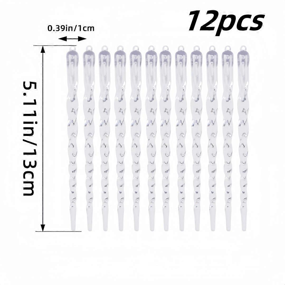 12pc Crystal Simulation Ice Bars Acrylic Thread Transparent Ice Edges Fake Icicle for Christmas Tree Charm Decoration Props Xmas