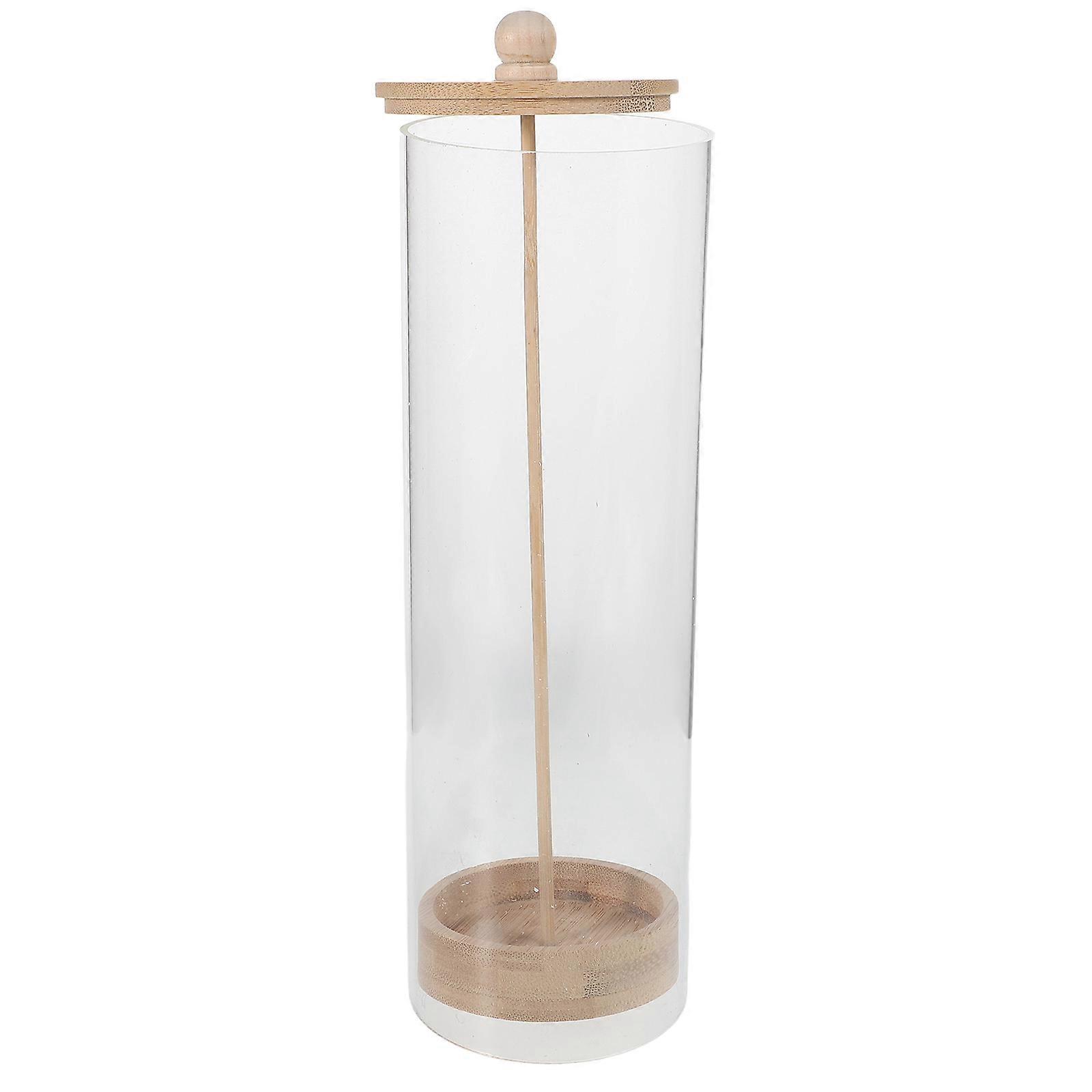Light Brown Straw Holder with Wood Lid for Cabinet Or Countertop Use