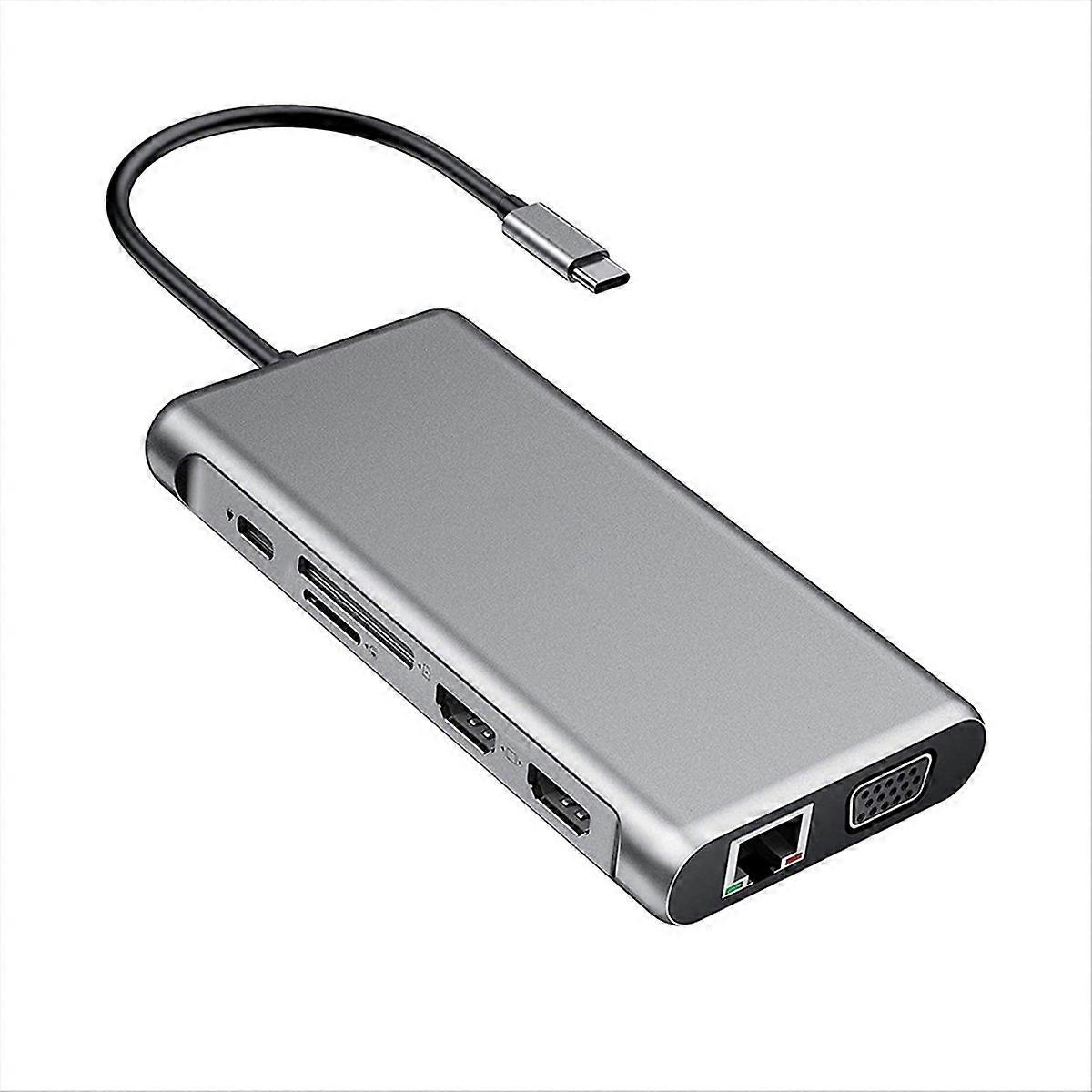 12 in 1 USB Type C Hub Type-C to 2 -Compatible 4K VGA Adapter