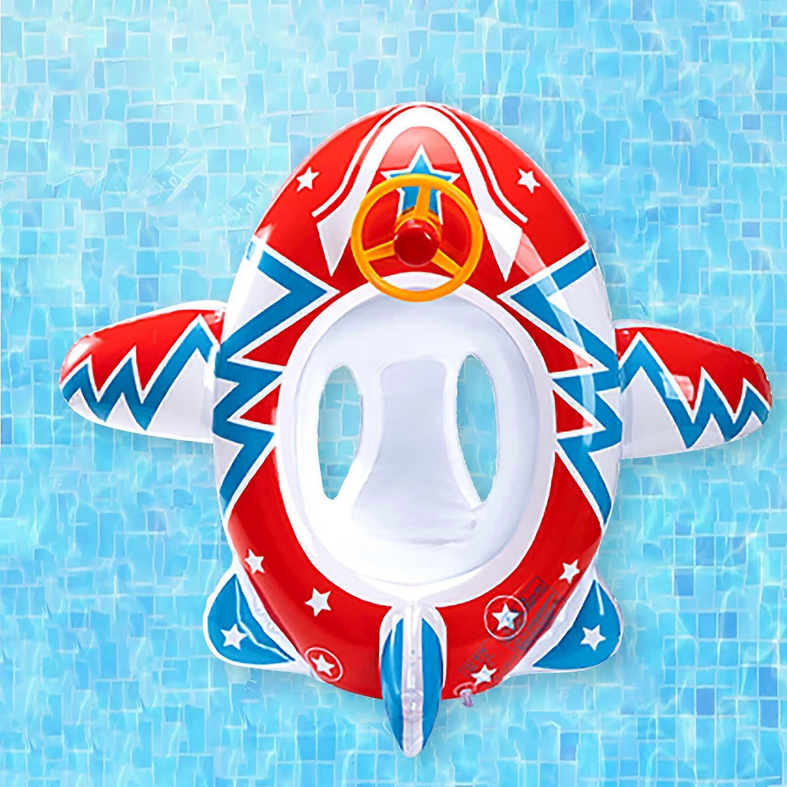Baby Swimming Ring with Safety Seat and Steering Wheel, Inflatable Airplane Pool Float for Toddlers Red