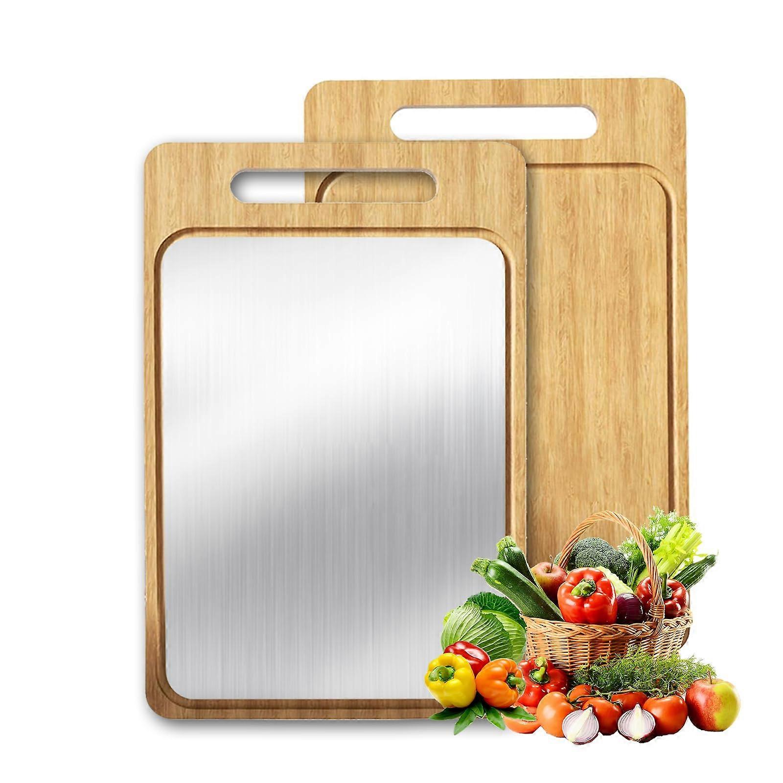 Titanium Cutting Board with Bamboo Side, Reversible DualSurface Design, Juice Groove, Easy Clean