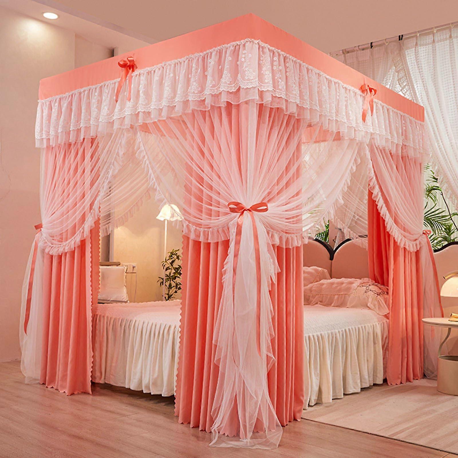 Double Layer Canopy Bed Curtains with Mosquito Net, Breathable and Light Blocking for Indoor Outdoor Use