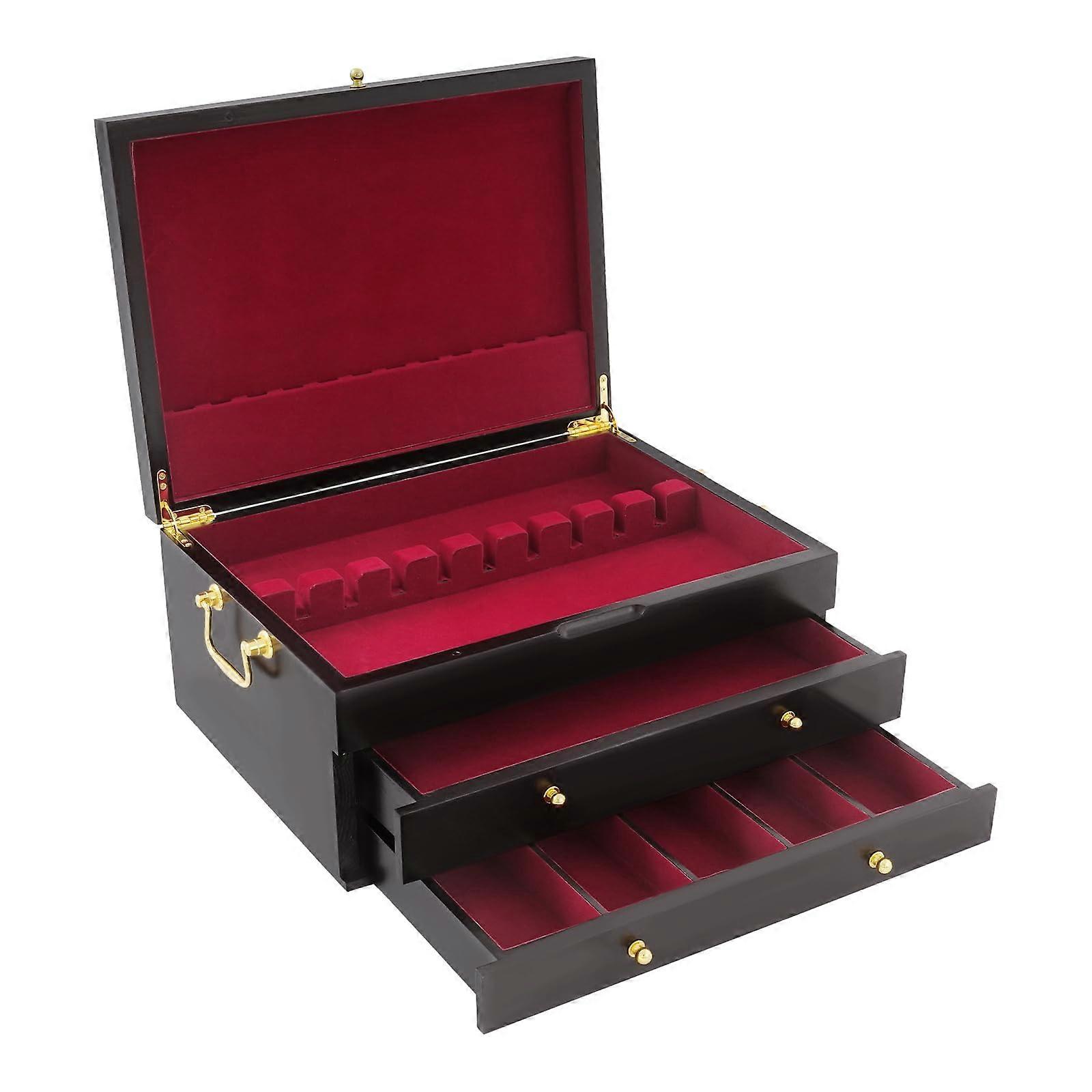 3Layer Wooden Silverware Storage Box with Drawers, Large Capacity Flatware Chest with Handles