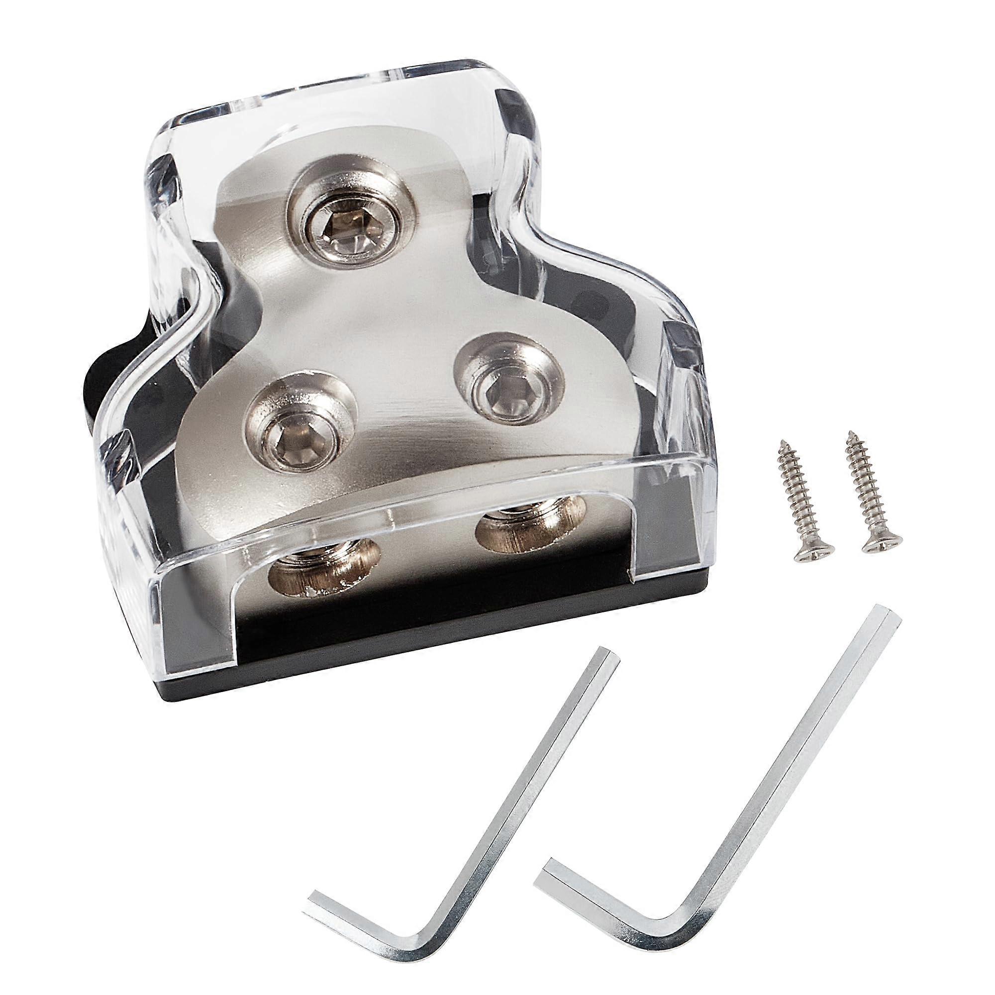 2 Way Car Audio Power Distribution Block 0/2/4 Gauge In 4/8 Gauge Out Zinc Alloy Amplifier Splitter