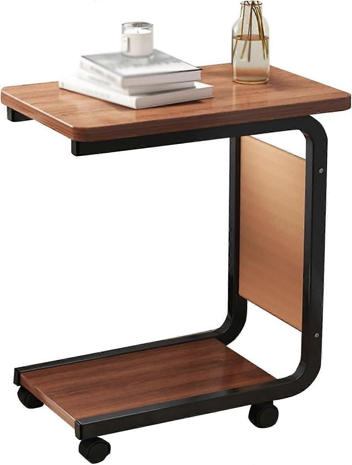 C Shaped Side Table with Wheels and Storage Bag, SpaceSaving Coffee Table for Sofa or Bed
