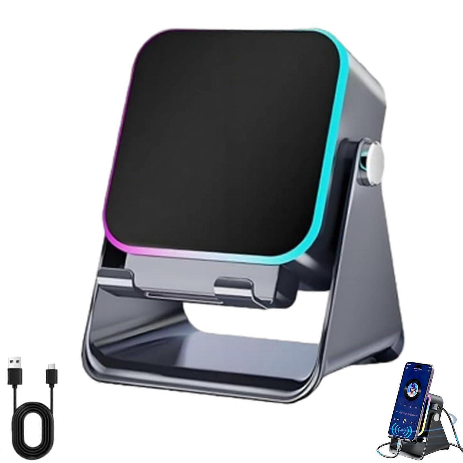 Wireless Bluetooth Speaker with Dual Mode Playback, 360° Stereo Sound, RGB Lights and Phone Stand (Black)