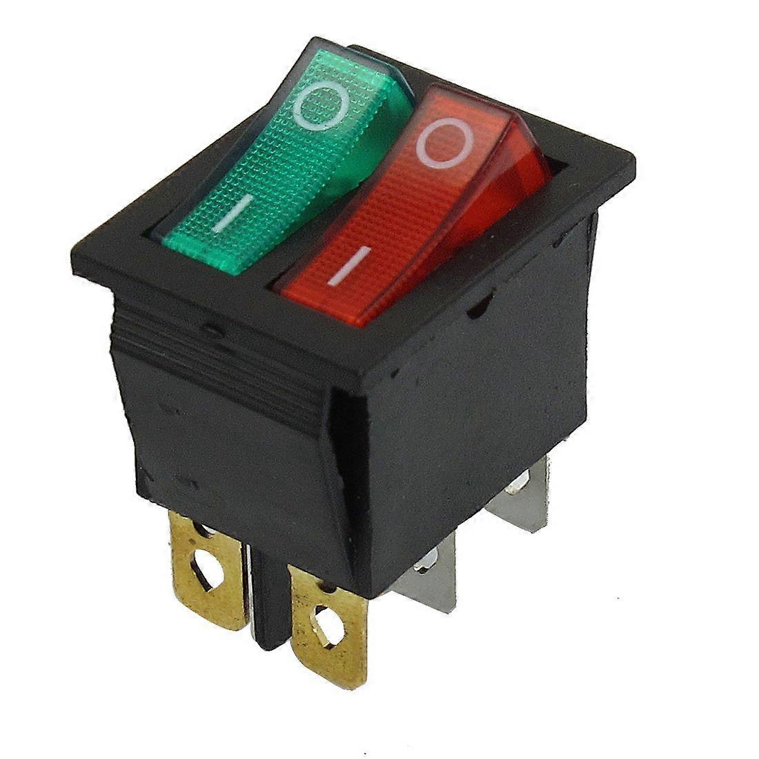Rocker Switch 6 Pin SPST Double Pole with Illuminated Green Light ON/OFF for Boat Control
