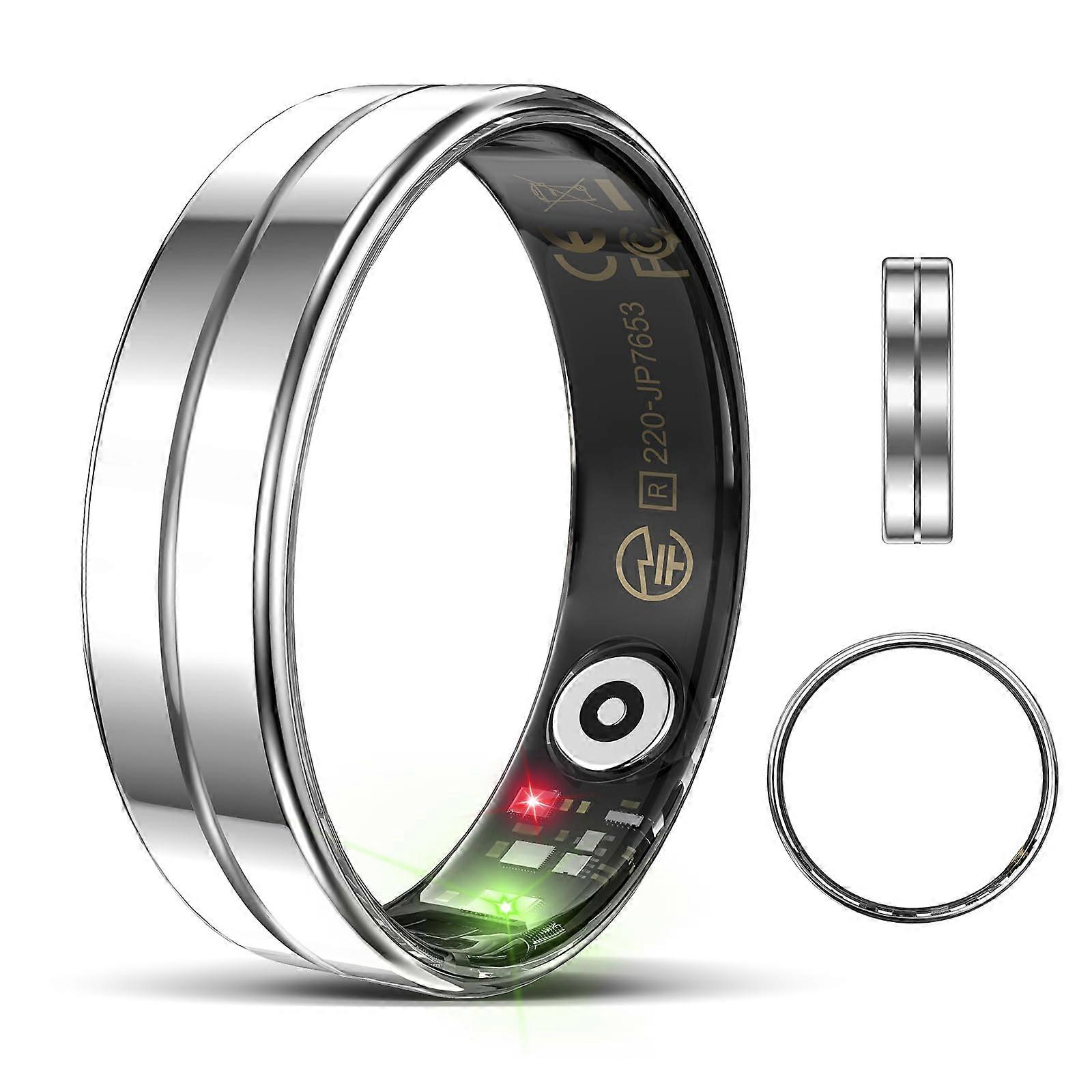 Smart Ring with 24H Health Monitoring, Waterproof Fitness Tracker Ring, Sleep Tracking, Silver